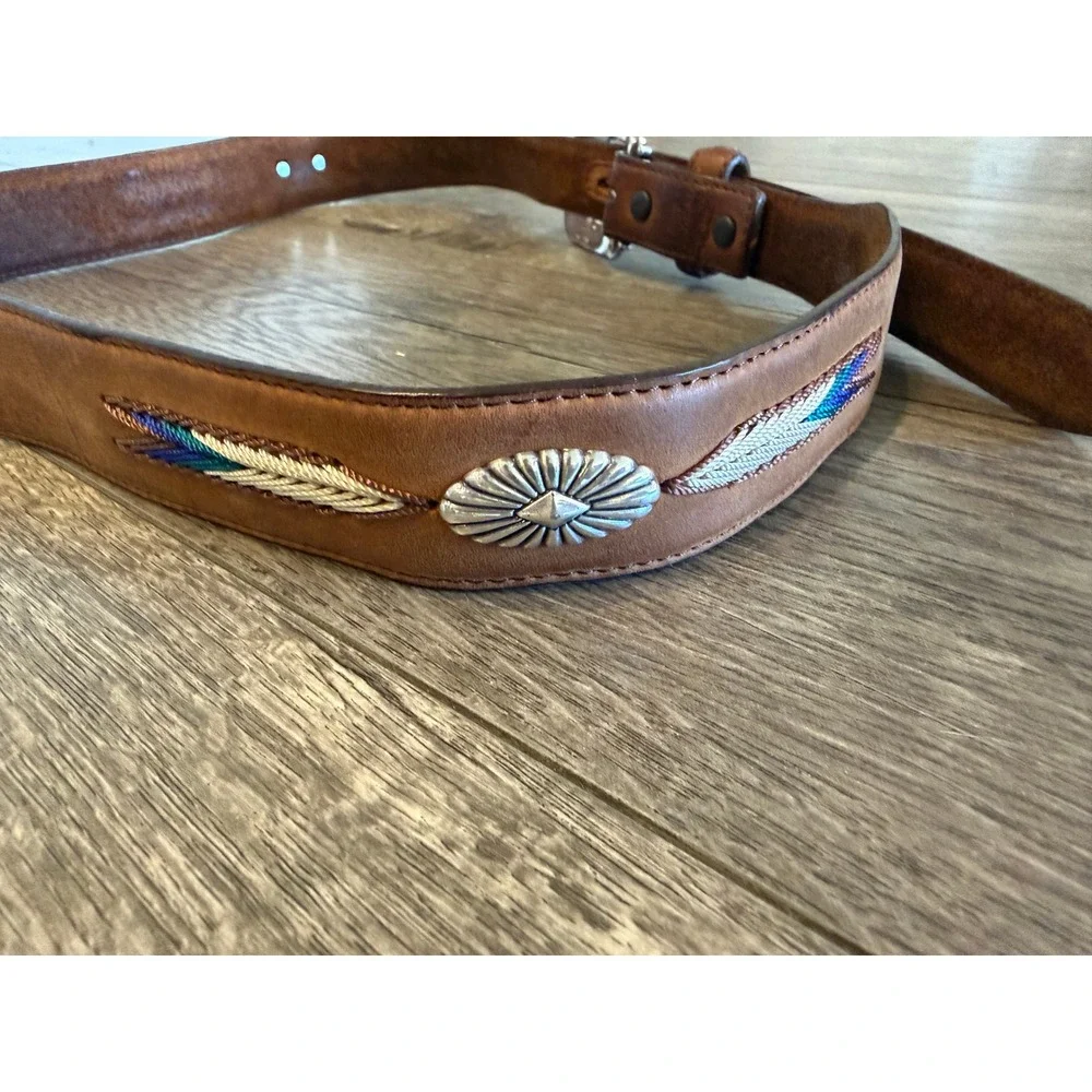 Tony Lama Mens 36 Brown Leather Western Concho Embroidered Belt 7699L USA